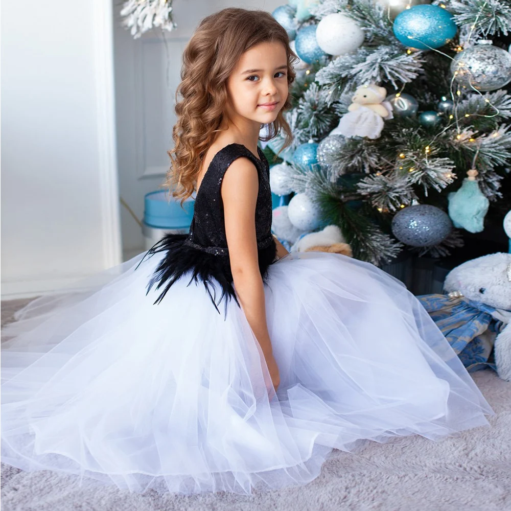 Cap Sleeve A Line Tulle Flower Girl Dresses Floor Length 2024 Black Sequined Baby Christmas Dress Платья для девочек-цветочниц волшебный дневничок для девочек