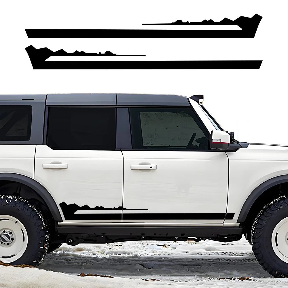 2PCS Car Sticker Side Door Long Stripe Skirt Sticker Waterproof Vinyl Self-adhesive Auto Body Decoration Decal For Ford Bronco