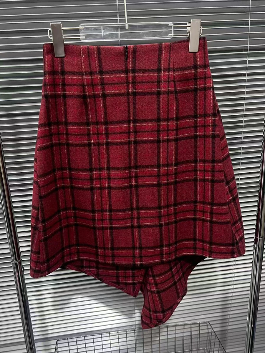 VGH American Preppy Style Plaid Skirts for Women High Waist Spliced Zipper Irregular A Line Midi Skirt Female Fashion Clothes