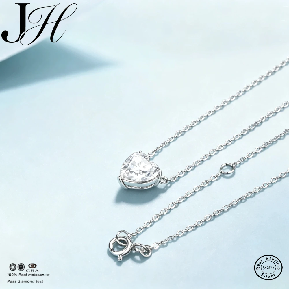 JH GRA Certificate 1-2 Carat Heart Shape Moissanite Necklace Women Solitaire Heart Cut Pendant 925 Sterling Silver Neck Chain