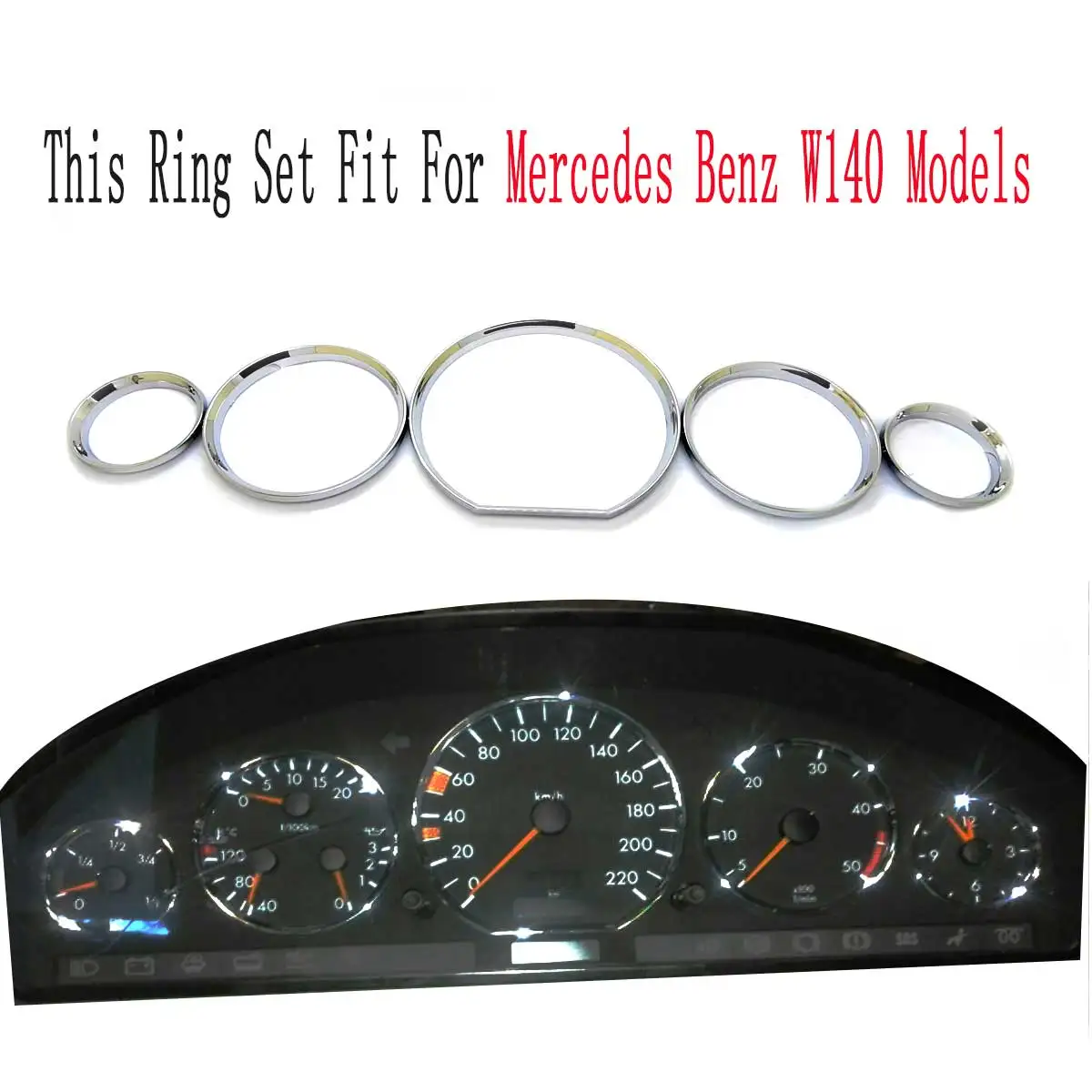 

Speedometer Gauge Dial Rings Bezel Trim For MERCEDES BENZ W140(Chrome Silver )