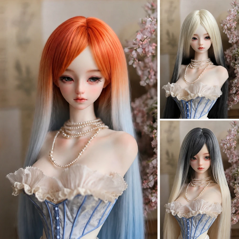 BJD Doll Wig 3/4/6 Points Orange Gray White Black Gradient Long Bangs Long Straight Hair Wig Soft Silk Rough Hair Cover DIY Toy
