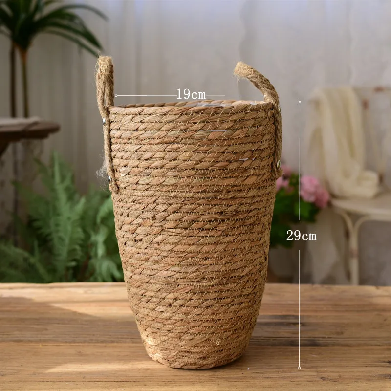  Nordic Grass Woven Flower Basket Dried Flowers Wicker Flower Pot Flower Barrel Storage Basket Rattan Vase Living Room Ornament