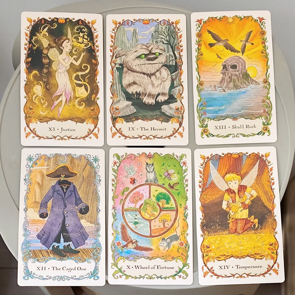 Fairies Tarot Deck in Rigid Box, 78 Pcs Whimsical Fairy Themed Tarot Cards for Beginners, 12*7cm Double-embossed Cardstock