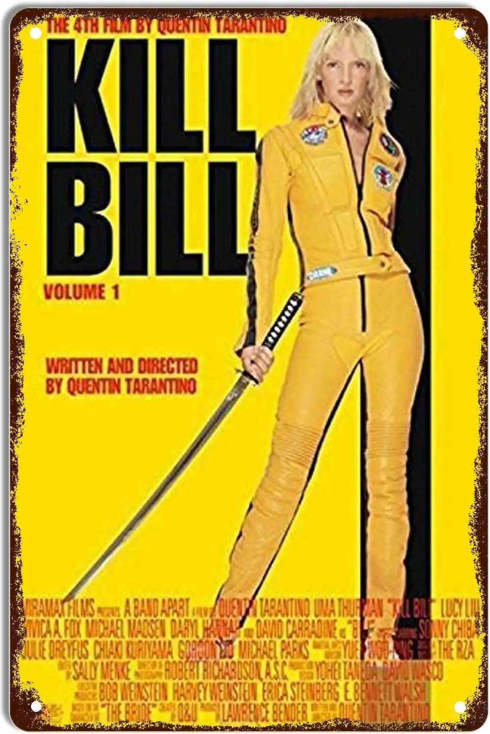 Pyramid America Kill Bill Volume 1 Uma Thurman Yellow Jumpsuit Quentin Tarantino Martial Arts Movie Metal Sign Vintage Tin Signs