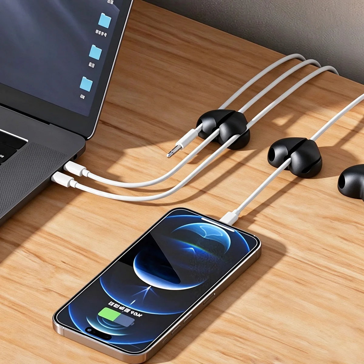 2PCS Self-Adhesive Heart-Shaped Cable Organizer, Phone Charging Line Holder, for Desks, Nightstands, Offices. 3-Hole Design