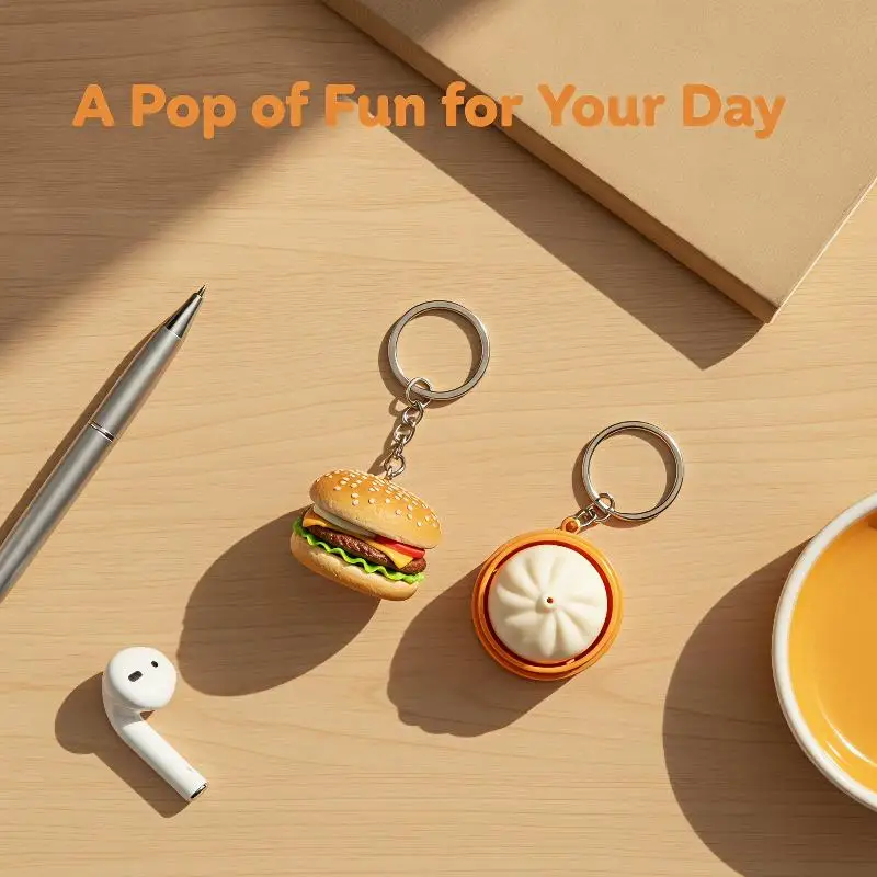 Creative Food Shaped Anti Stress Keychain Realistic Soft Squeeze Fidget Toy Backpack Charm for Kids Birthday Gift