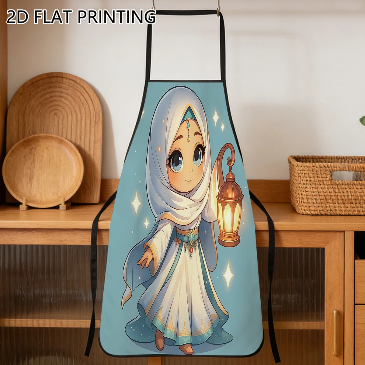 1pc Muslim Girl With Lantern Pattern Apron For Baker Home Kitchen Decor