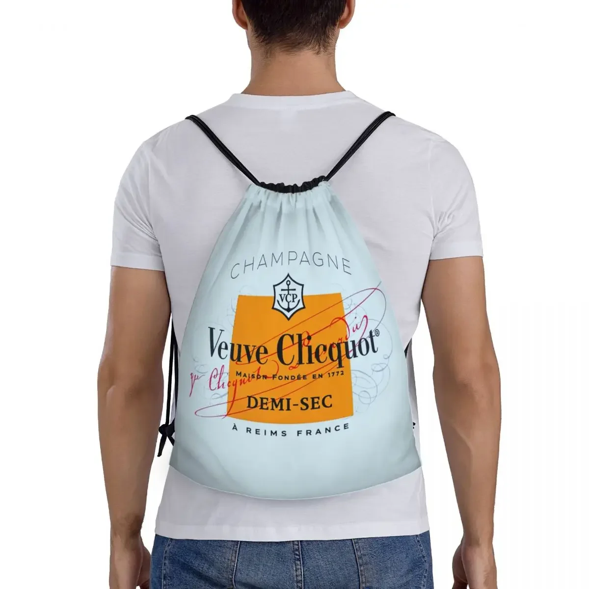 Mochila com cordão para homens e mulheres, mochila esportiva, leve, luxo, Clicquots, champanhe, academia, treinamento, personalizado