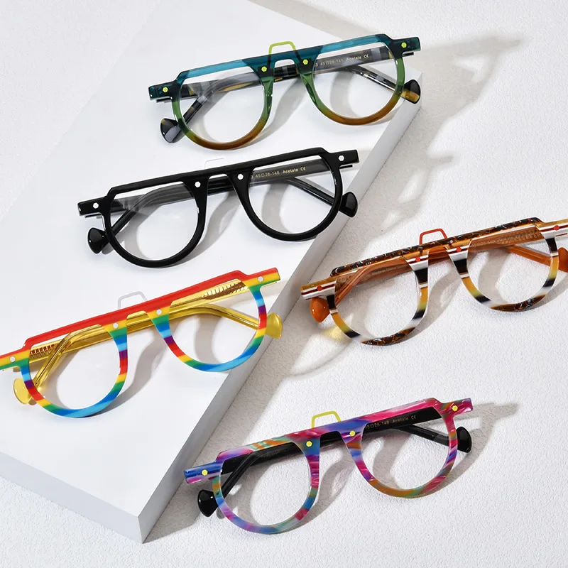 Ultralight half frame round retro art glasses frame personality fashion niche design leisure high quality myopia optical glasses