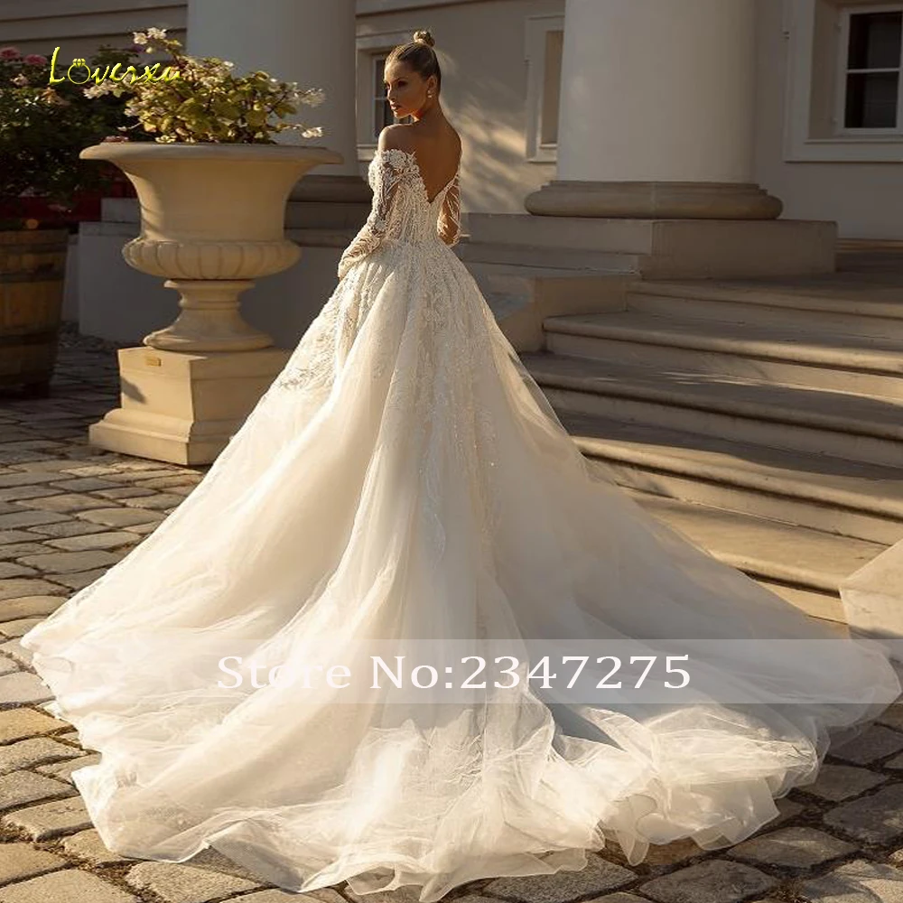 Loverxu A-Line Vintage Wedding Dresses Sweetheart Long Sleeve Vestido De Novia Embroidery Appliques Chic Custom Made Bridal Gown