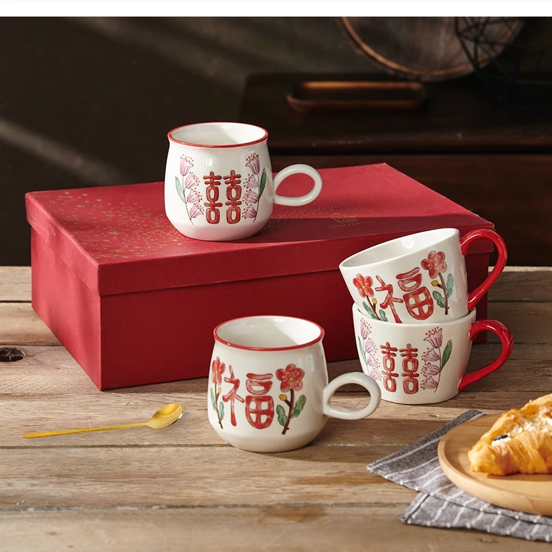 

Керамическая ложка Red Pot Luck, набор благословения кружки, ручная работа