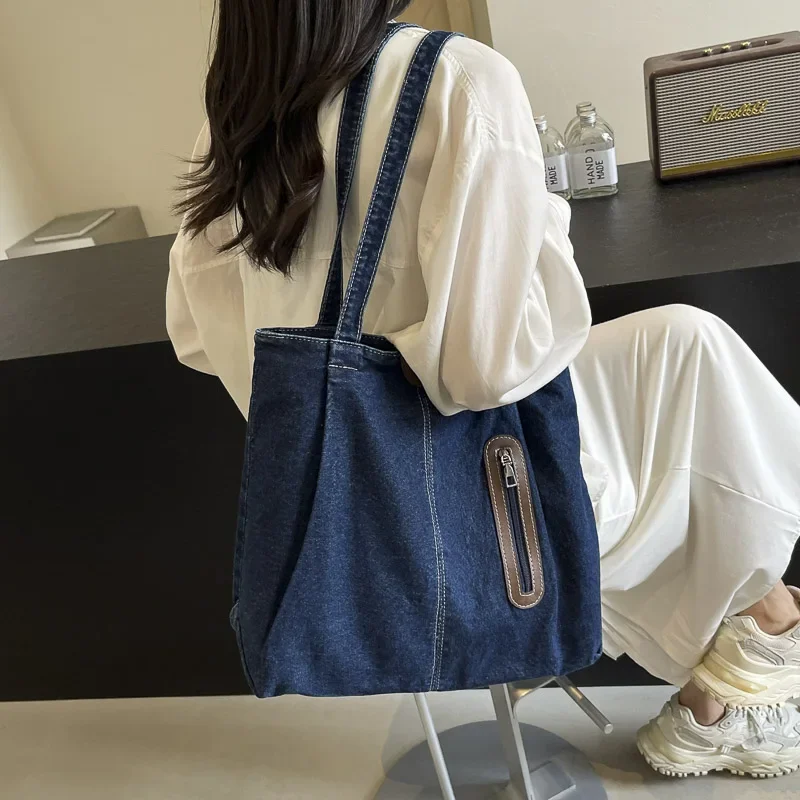 Black Denim Women\'s Bag New Jeans Handbag Canvas Shoulder Bag Shopping Messenger Bag Y2K Eco Bag Korean Tote Bag Chic Side Bag