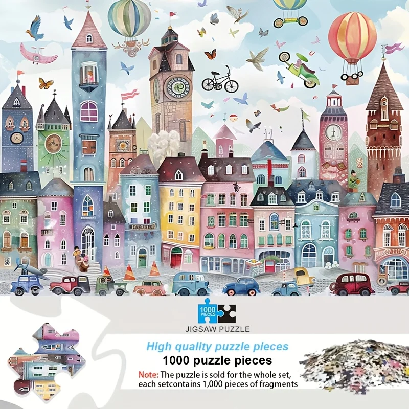 1000pcs Scenic Jigsaw Puzzle - Vibrant Cityscape Art, Frameless DIY Craft for Home & Office Decor, Ideal Holiday Gift, 1000pcs
