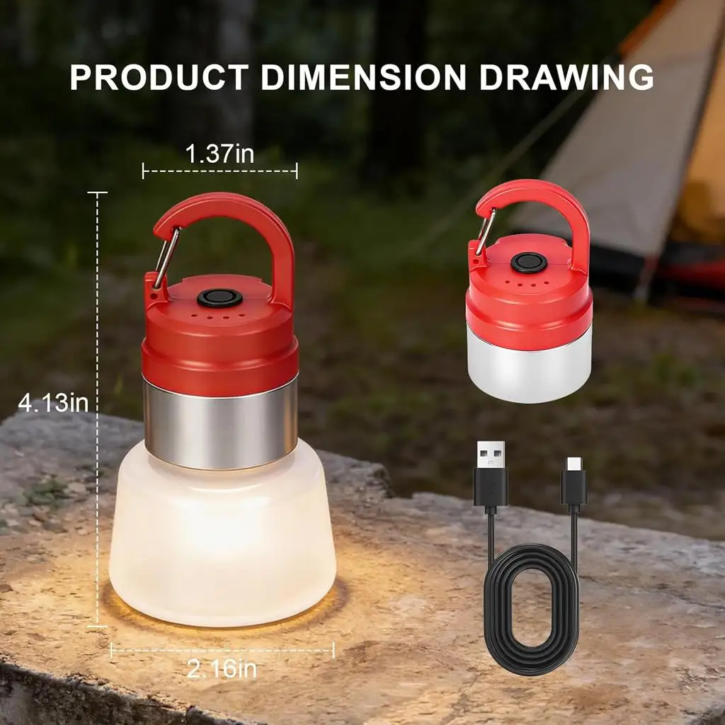 Portable LED Camping Light RGB Tent Lantern Water Bottle Lamp Adapter Type C Rechargeable Hiking Emergency Flashlight IP55 Gear