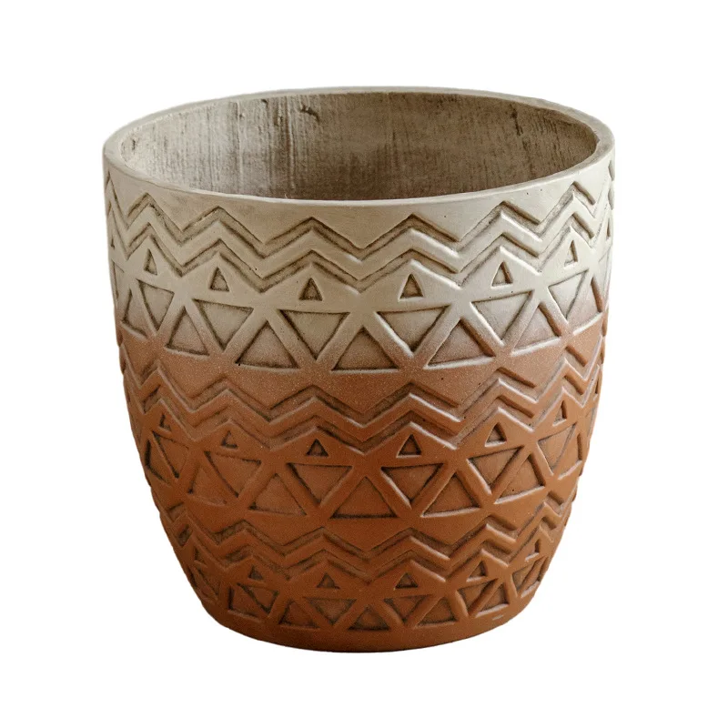 Geometric elements, antique cement large flower pot, breathable art flower vessel, green plant pot, with bottom holes, breathabl