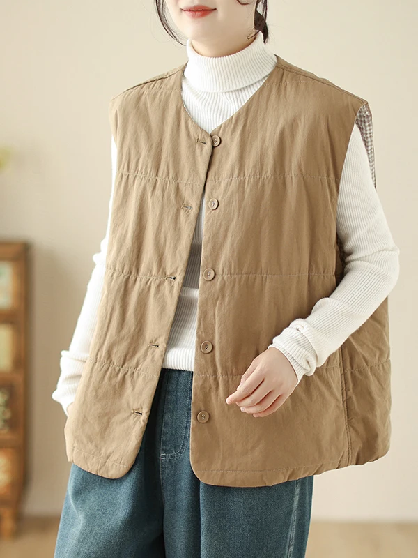 

Теплый хлопковый повседневный художественный свободный женский кардиган больших размеров, жилет без рукавов, однотонная универсальная осенне-зимняя одежда