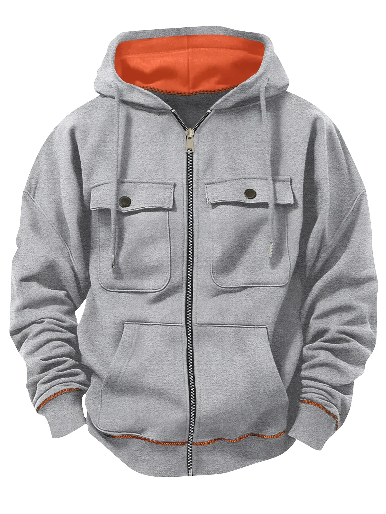 Spring Autumn New Men's Multi Pocket Hoodie with Velvet Casual Zipper Hoodie Fashion Sports Street Top Jacket for Men