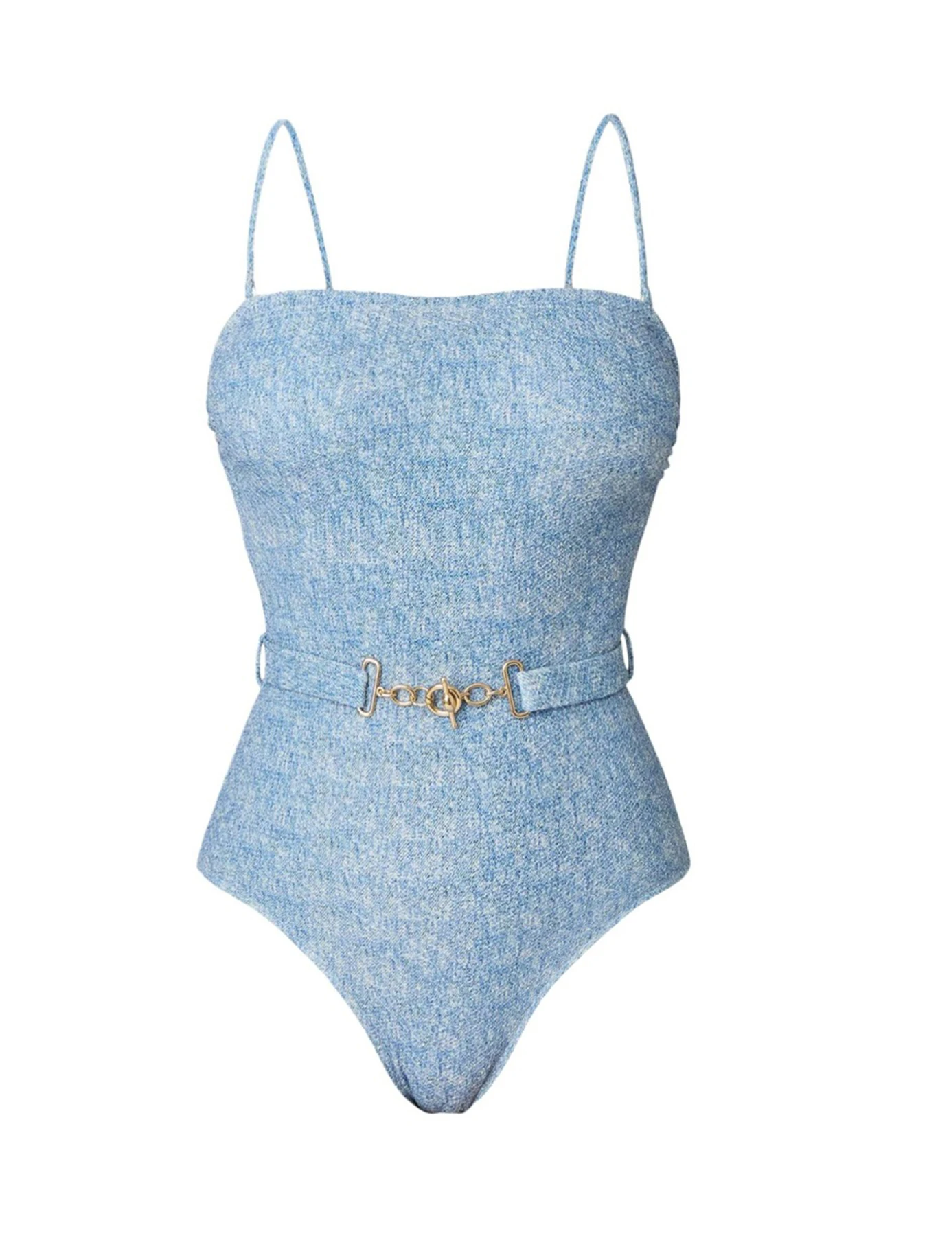 Women's Bandeau One-Piece Swimsuit with Belt and Sarong
