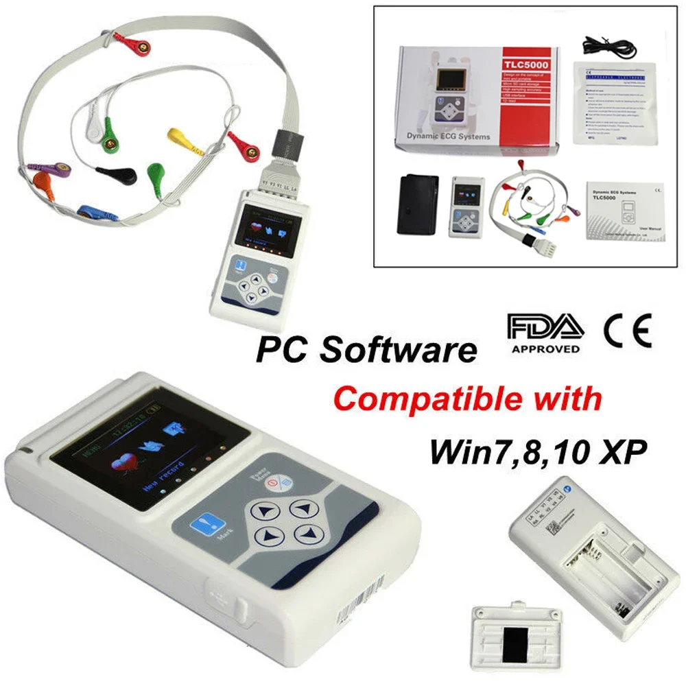 CONTEC TLC5000 24 Hours ECG Holter Dynamic Machine 12 Leads Electrocardiograph Recorder Analyzer System Portable ECG Monitor