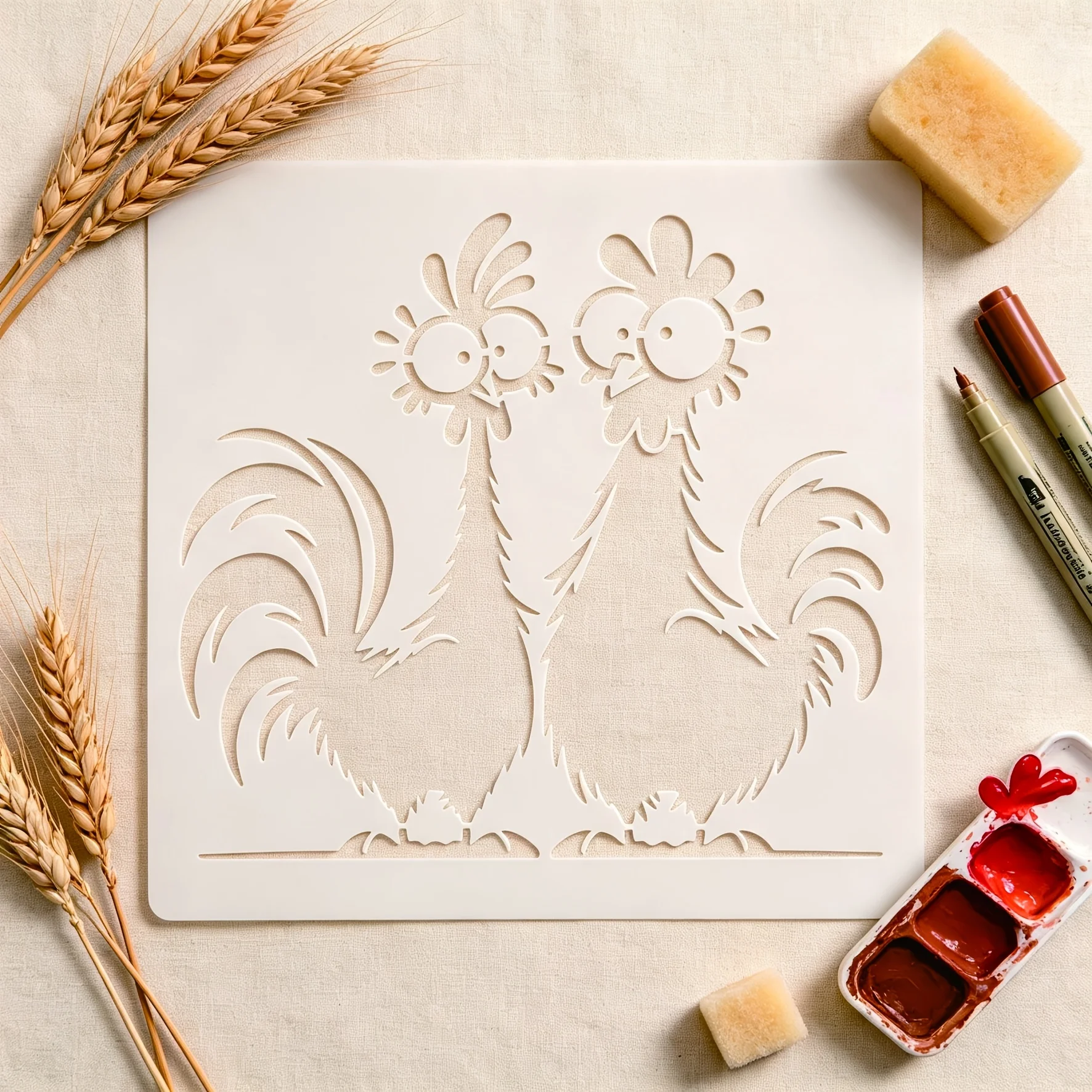1PC Chicken Stencil 7.87 x 7.87 in Funny Rooster Painting Template, Farmhouse Chicken Stencils for Painting, DIY Wall Wood Sign