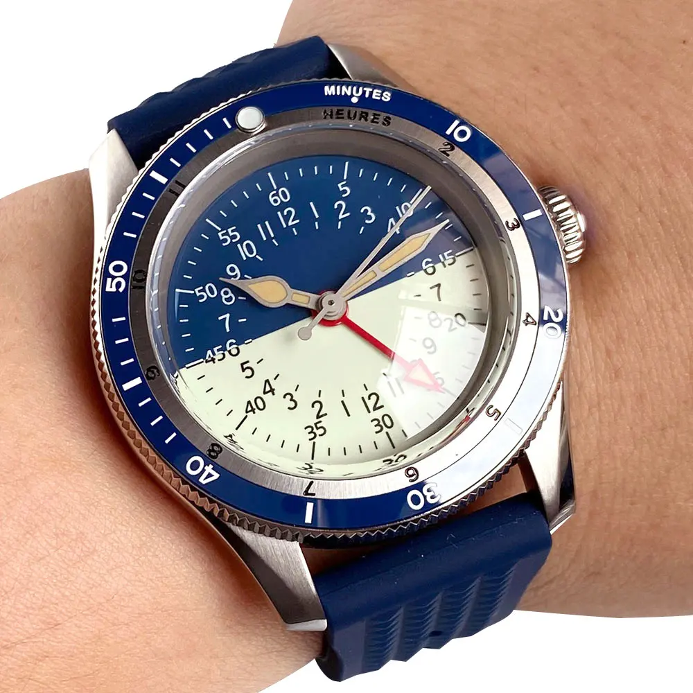 

Tandorio Blue White Two Tone Half Luminous NH34 Watch Double Domed Sapphire 200m Waterproof Automatic NH34A Movement Men Watch