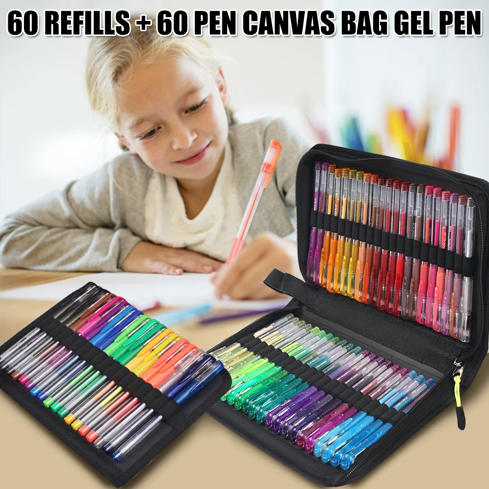 Juego de rotuladores de Gel para colorear, Set de 60 bolígrafos de Gel de piezas y 60 recargas para libros de colores, rotuladores de Gel para dibujar y escribir