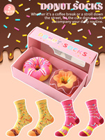 2 Pairs of Mid-Calf Men's Socks, Novelty and Fun Colorful Donut Gift Box Socks, Fashionable and Trendy Style, Comfortable and Breathable, Suitable for Gifting to Friends, Lovers, Parties, Casual Wear, Novelty Gifts, Valentine's Day, Christmas, New Year, Unisex, Autumn and Winter Styles, All-Season Styles, Cute and Fun Socks