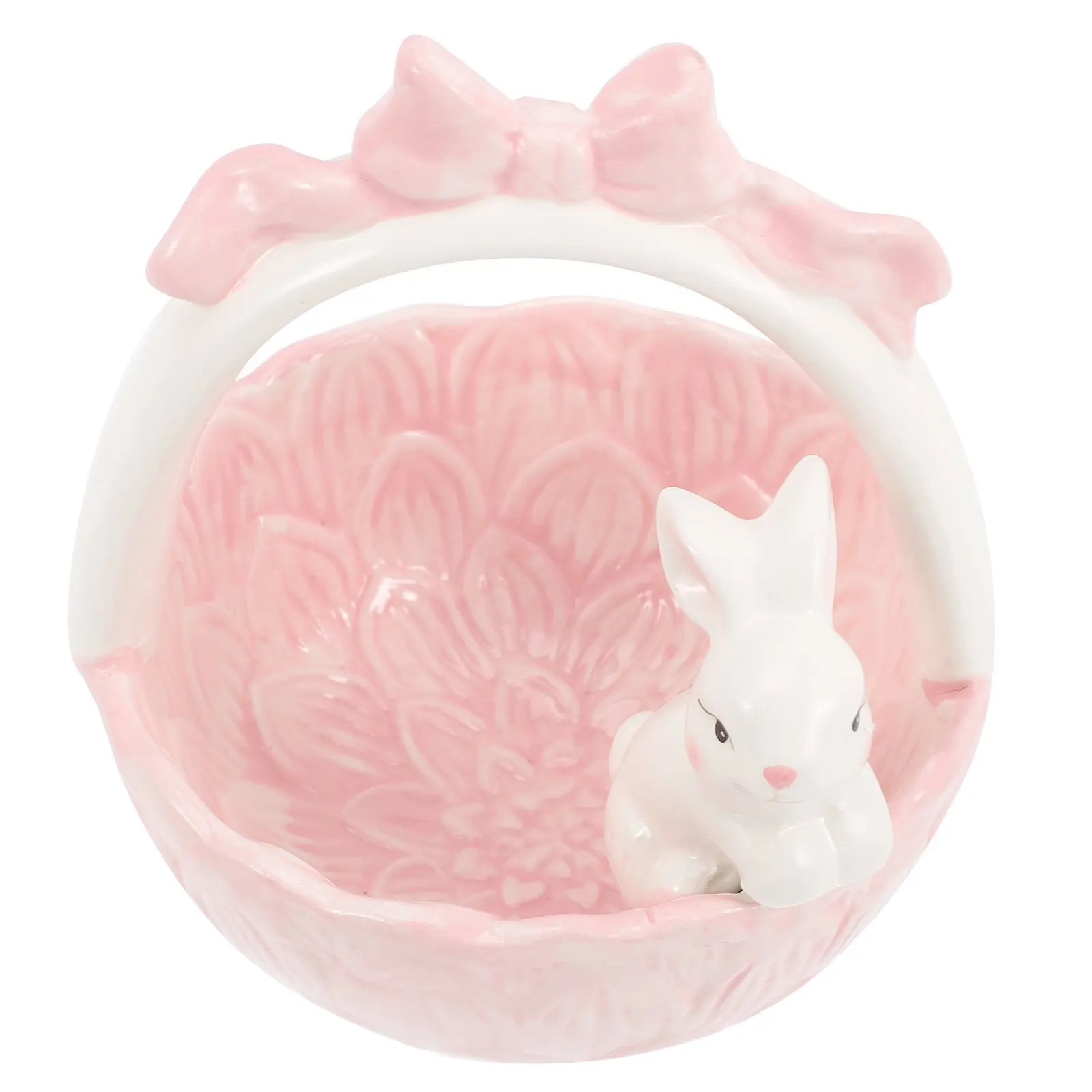 

Chic Small Rabbit Basket Statue Premium Ceramic Craft for Tabletop Desktop Decor Easter Bunny Home Decoration Gift