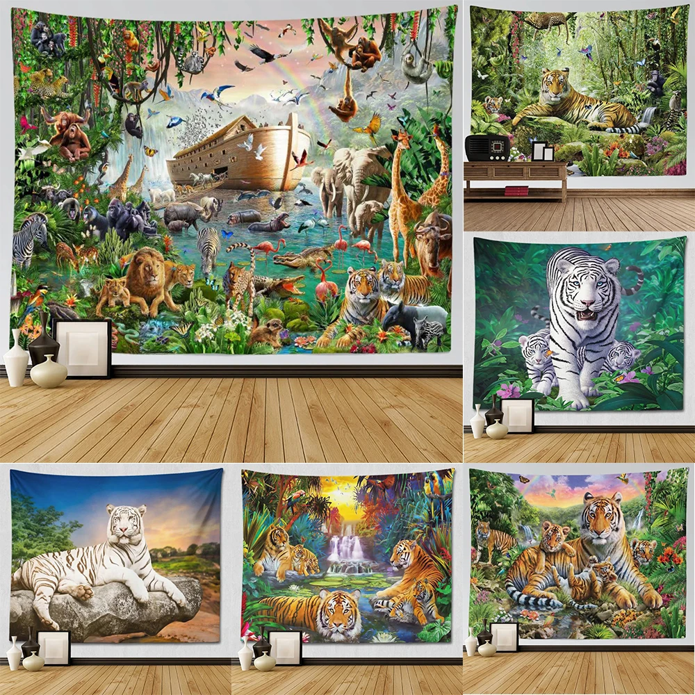 Forest tiger tapestry mandala home decoration hanging cloth house bedroom living room wall background cloth 230x150cm