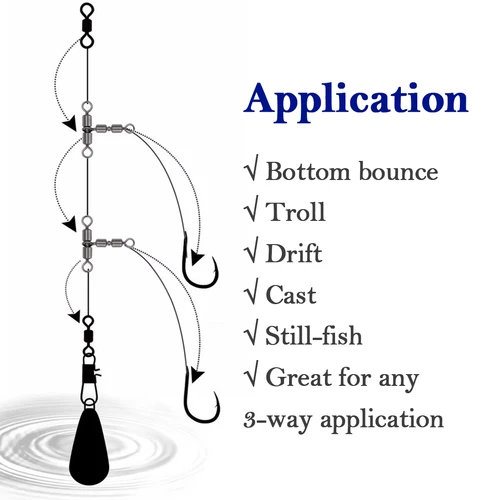 Imagen 2 del producto 9KM giratorios de 3 vías 15 ~ 60 uds giratorios dobles en forma de T conector de aparejos de pesca de línea cruzada giratoria de pesca