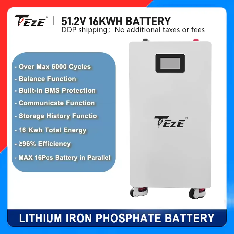 Home Energy Storage 16kWh 51.2V 314Ah 48V 300Ah Lfp Lifepo4 Battery Pack 15kWh Lithium Ion Batteries 6000 Cycle for House