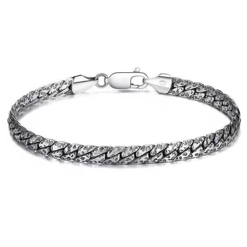 Luxury Personality European And American Men's Trend Retro 925 Silver Bracelet Design Simple Cuban Chain Bracelet Birthday Gift