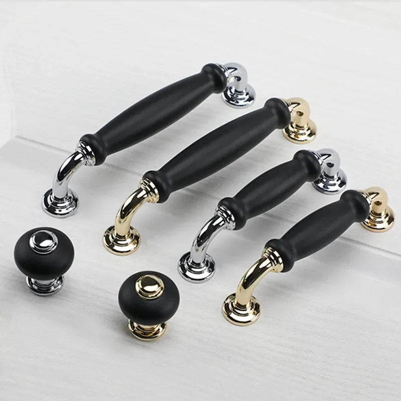 KK&FING European Black Ceramics Solid Zinc Alloy Gold Kitchen Cabinet Handles Drawer Pulls Cupboard Door Knob Furniture Hardware