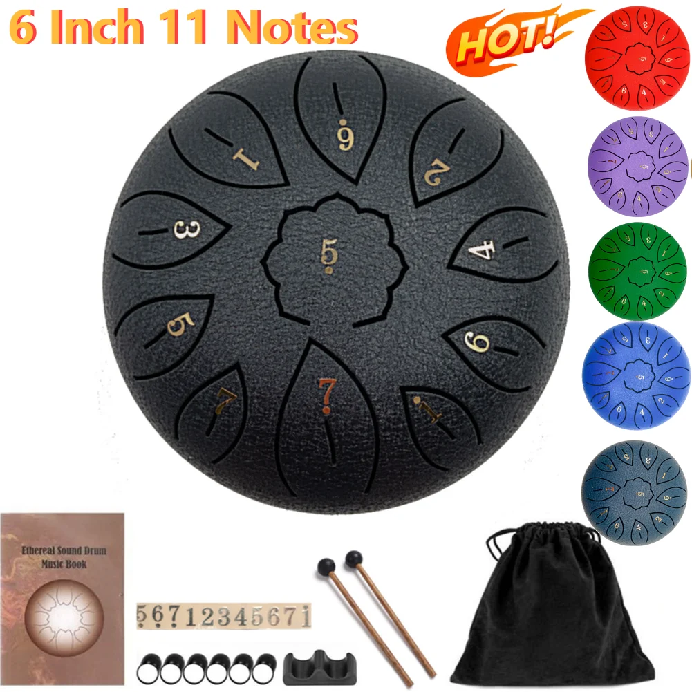 6 Inch 11 Notes Steel Tongue Drum Hollow Drum Music Rain Drum Ethereal Drum Yoga Meditation Hand Pan Drum Percussion Instruments