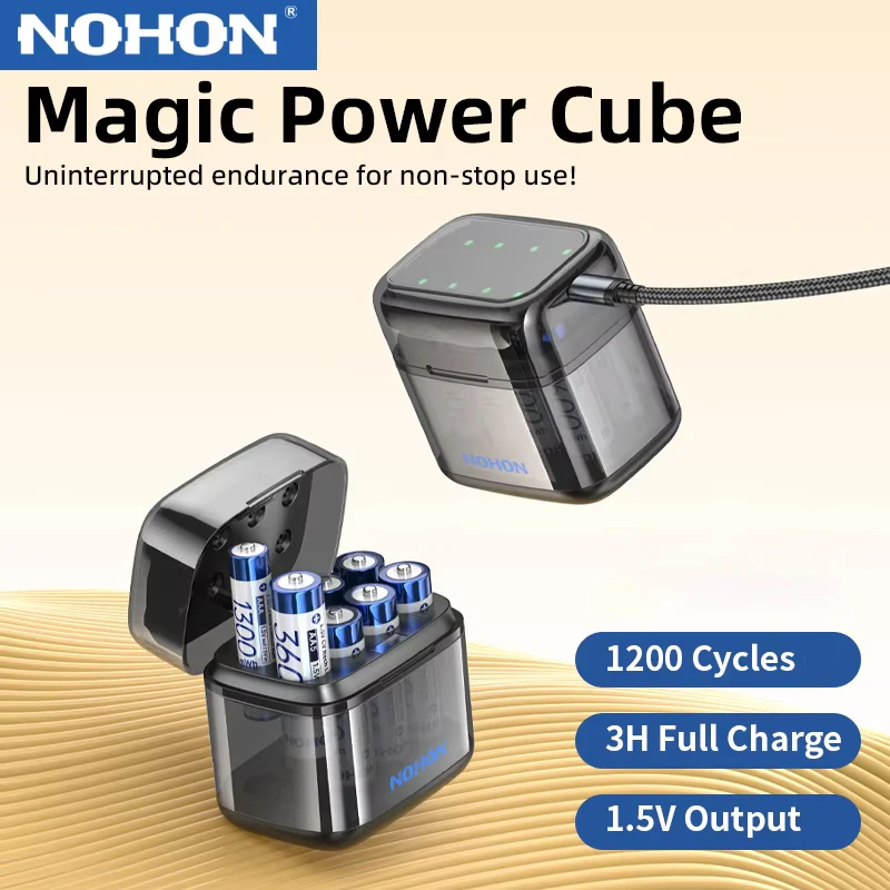 NOHON 1.5V Li-ion Rechargeable Batteries Bulk，4-slot AA+4-slot AAA Battery Charger / 8-slot AA Battery Charger Charging Box