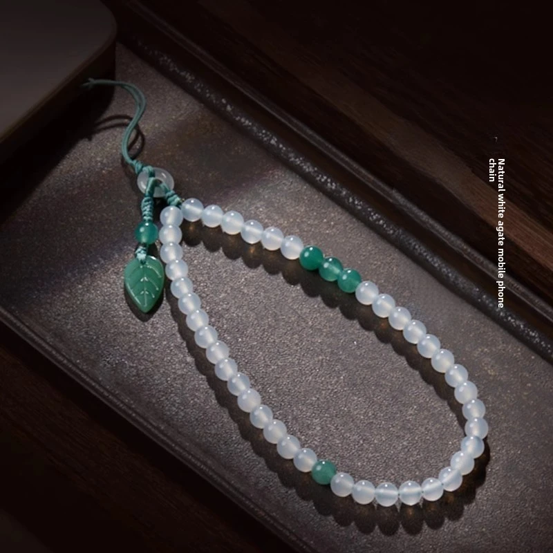 

Premium Natural White Agate Phone Chain Fanshionable Elegant Short AntiLoss Phone Strap for Women Phone Lanyard Luckly and Happy