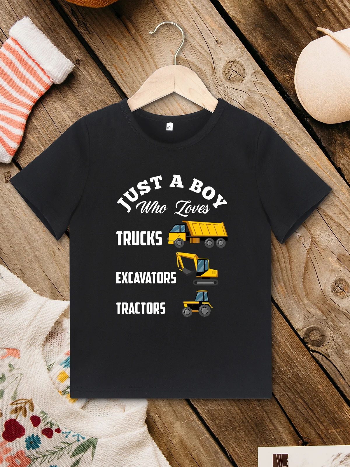 

Boys Favorite Fun Summer T-shirt “Just a Boy Who Loves Trucks Excavators Tractors” Fashion Street Harajuku Children T Shirt