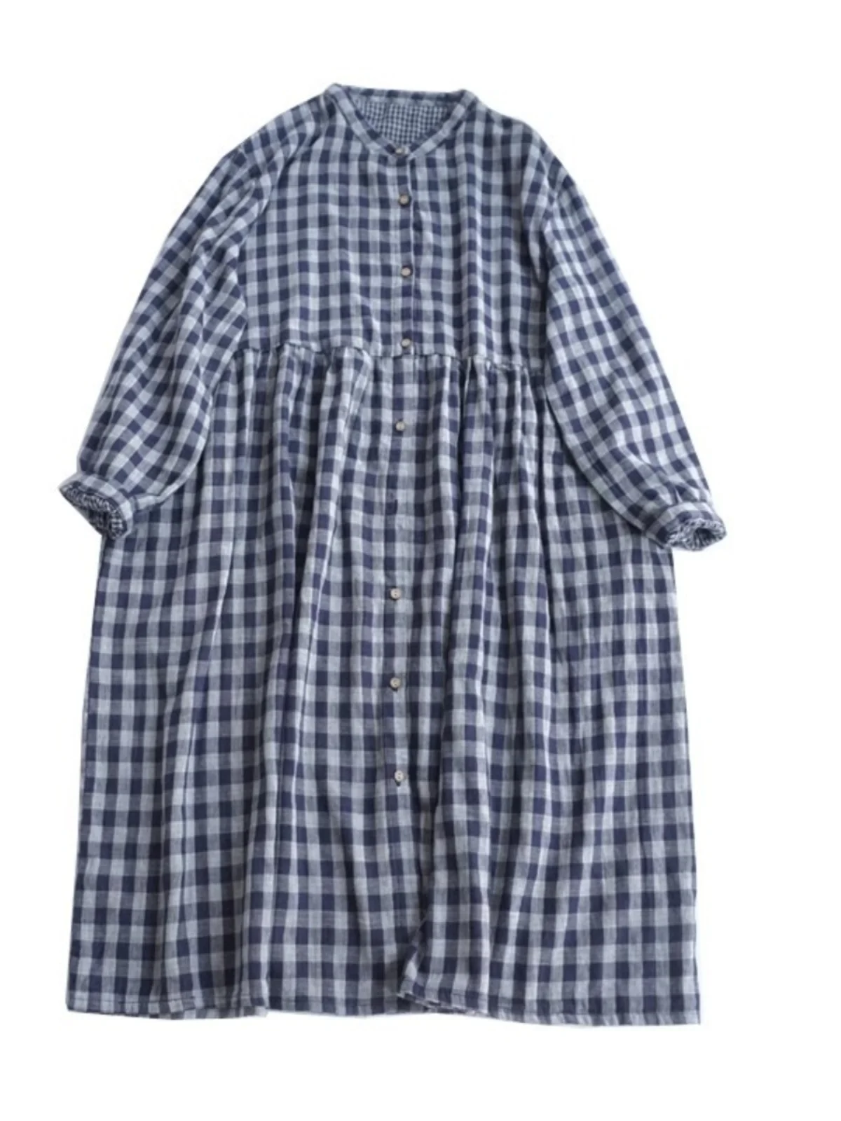 Japonês sle longo sve algodão gaze a linha dr feminino primavera outono solto emagrecimento dupla camada gola saia longa