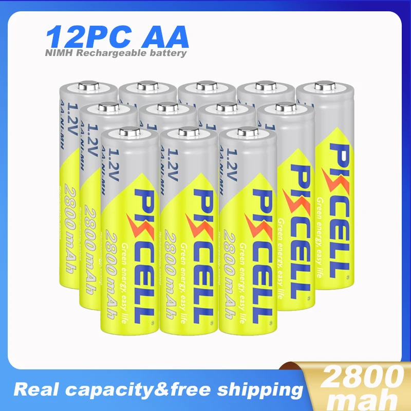 

12PC PKCELL 1.2V NIMH AA Rechargeable Batteries 2800mAh High Capacity Double AA Pre-Charged Batteries with 2PC Battery Box