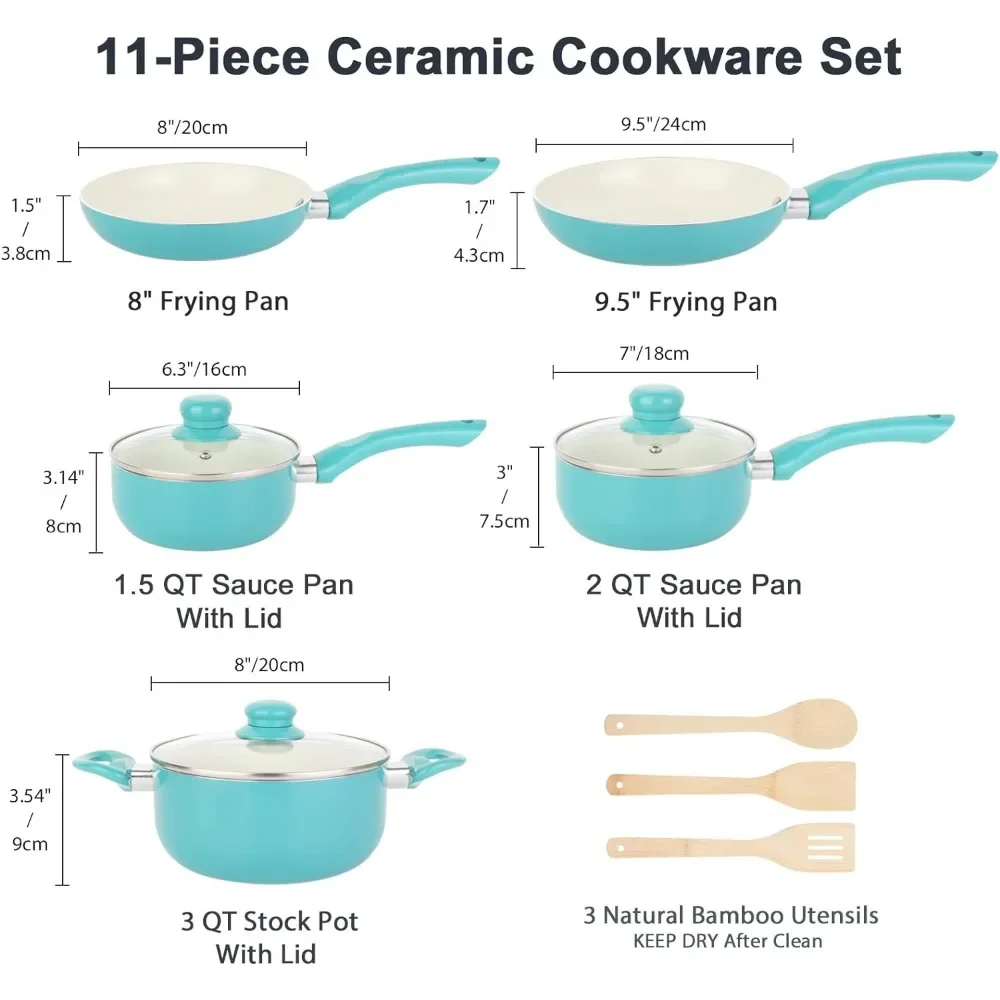 Pots And Pans Set Nonstick, 11pcs Kitchen Cookware Sets Induction Cookware, Ceramic Non Stick Cooking Set, Stay Cool Handle