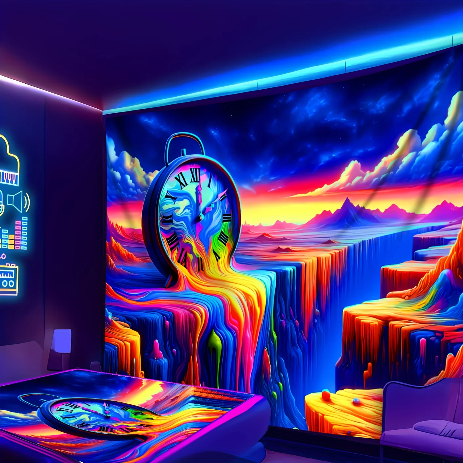 VIKAMA Surreal Melting Clock Tapestry Trippy Rainbow Canyon Wall Hanging Psychedelic Aesthetic Backdrop for Bedroom Dorm Decor
