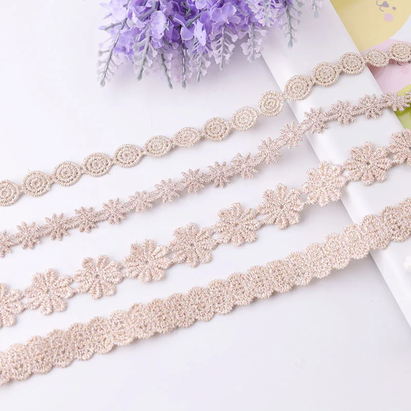 2 Yards Gold Line Small Petals Daisy Embroidery Lace Trim Ribbons African Fabric 2023 High Quality New Sewing Clothes Crafts DIY