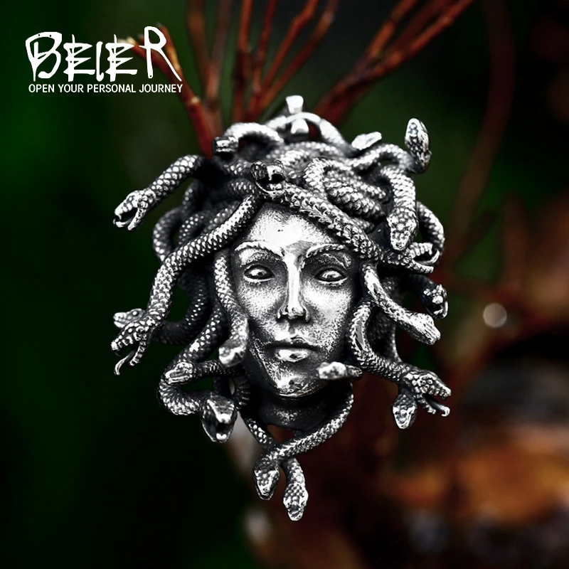 BEIER New Design 316L Stainless Steel Punk Snake PrincessMedusa Pendant Gothic Biker Jewelry Gift Dropshipping