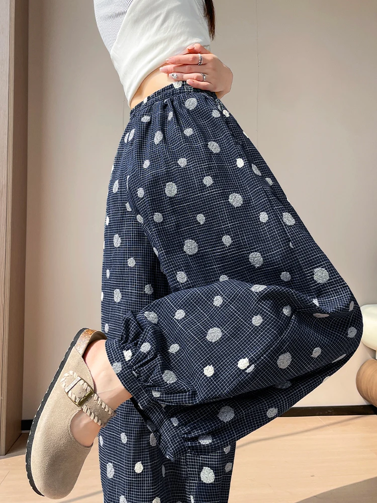 

Summer Polka Dot Wide Leg Pants Women's High Waist Drawstring Loose Comfortable Casual Trousers Korean Style Commute Wind