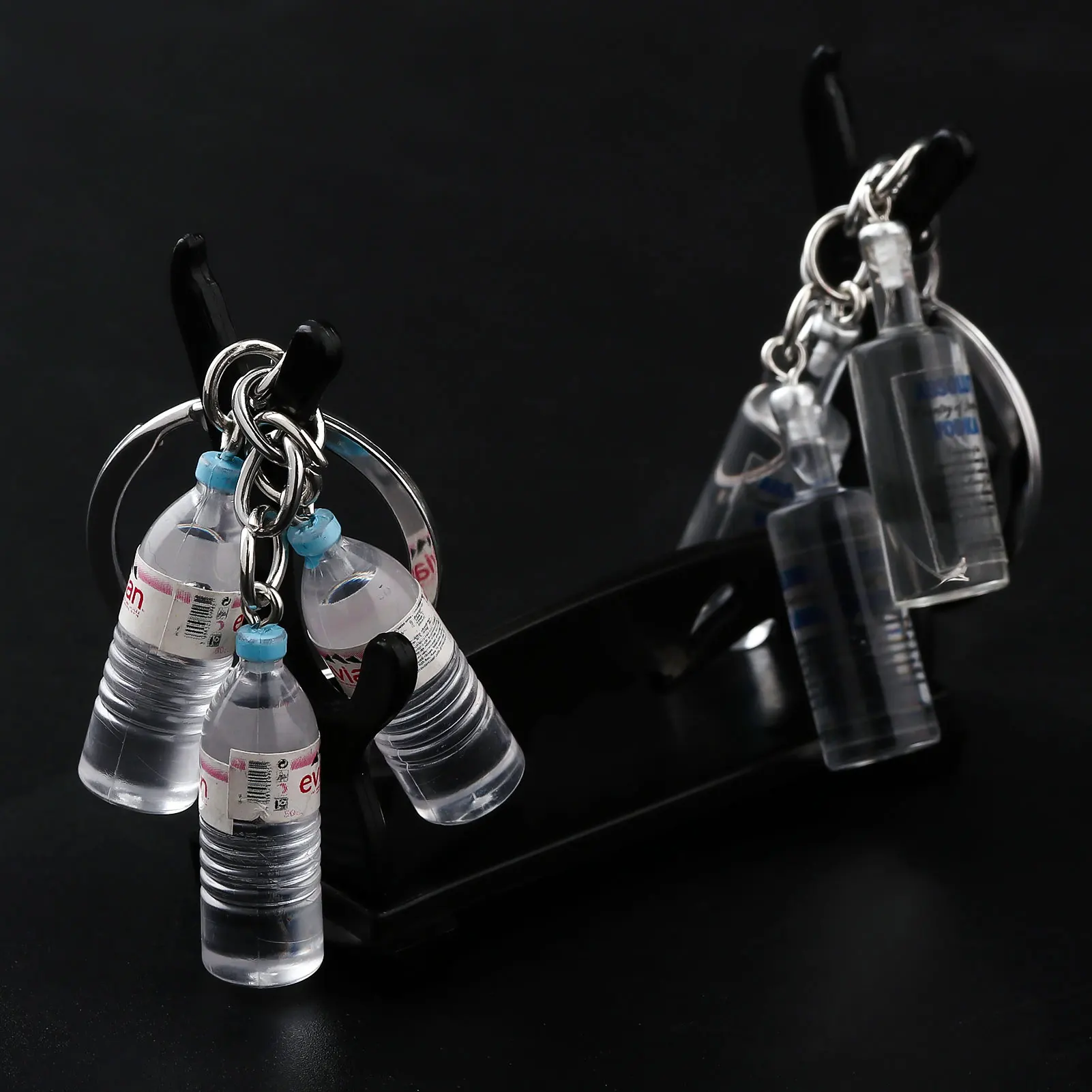 Creative Bottle Keychain For Men & Women Miniature Evian & Vodka Bottle Key Ring Charm Fun Party Gift Accessory
