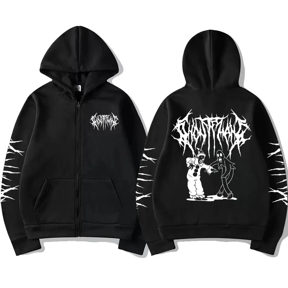 Limited Ghostemane Double Sided Print Zipper Hoodie Men's Hip Hop Zip Hoodies Man Pouya Streetwear Men Women Fashion Sweatshirts