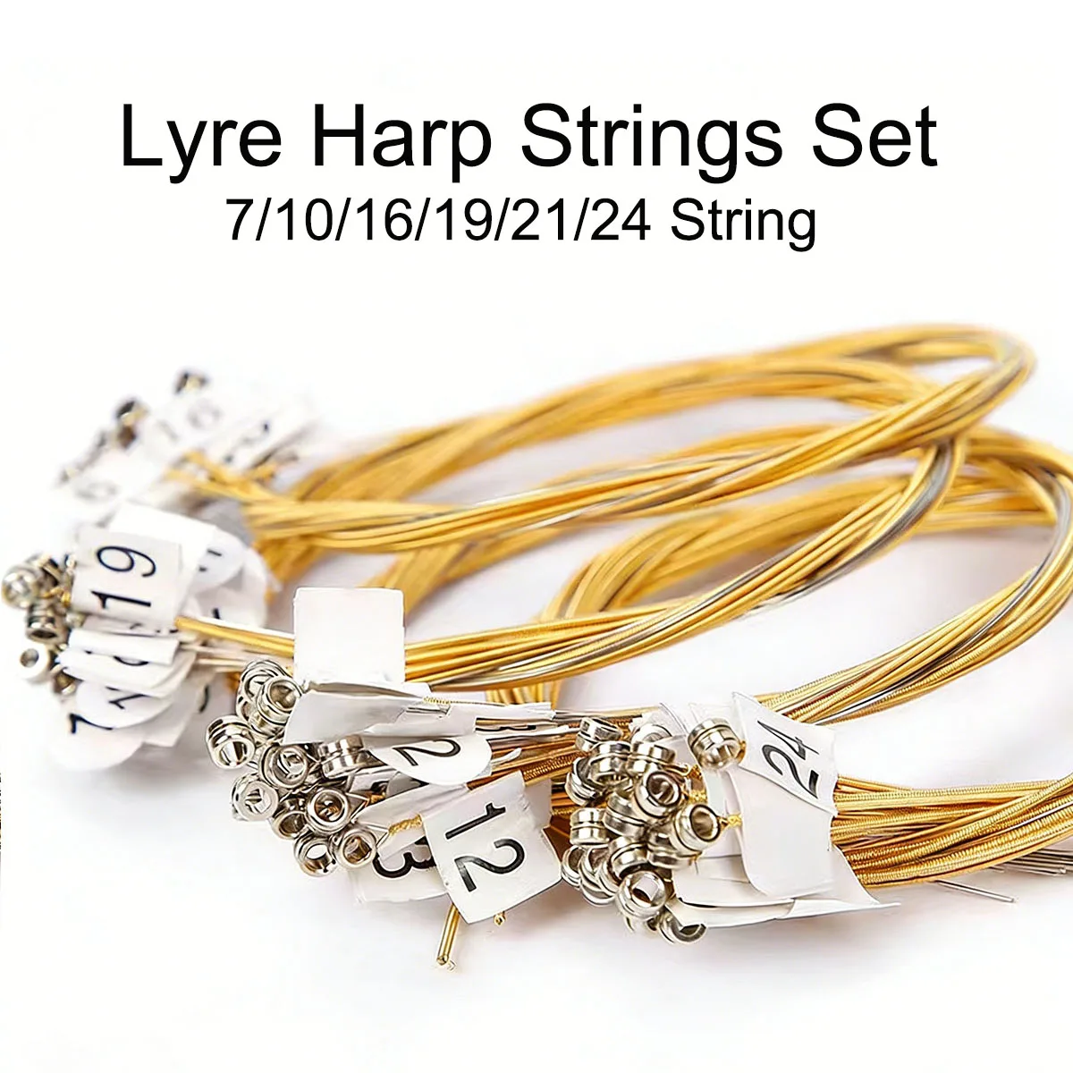 Miwayer 1 Set Lyre-Saiten-Kollektion – 7/10/16/19/21/24 Saiten, Messing, rostfrei, farbige Etiketten, Ersatzsaiten für Lyre