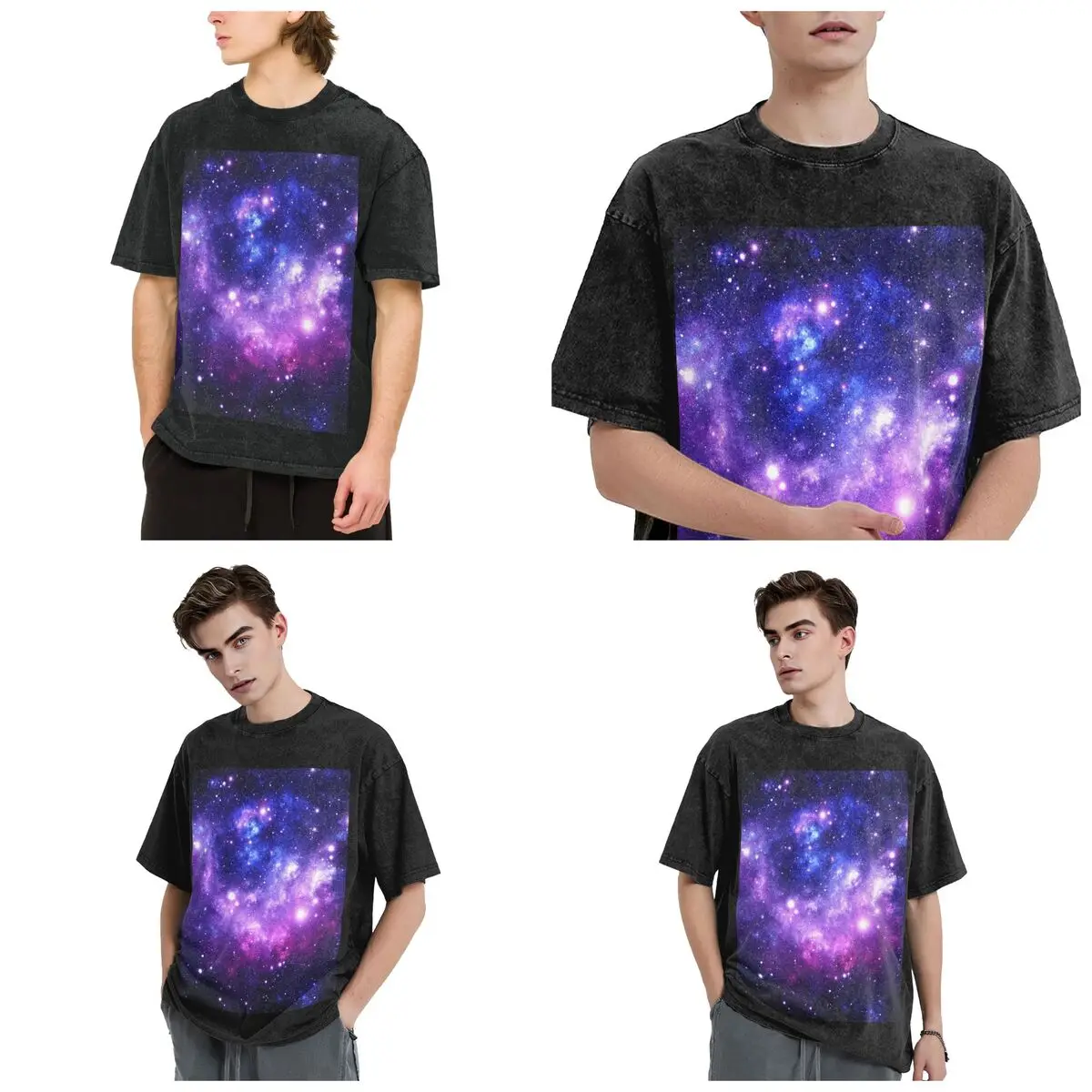 Purple Blue Galaxy Nebula Hip Hop Short Sleeve T-Shirts Washed Tops Tees Streetwear T Shirt Harajuku for Men woman