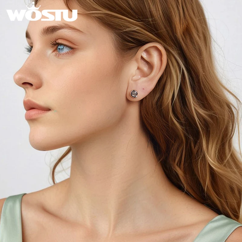 WOSTU Real 925 Sterling Silver Conch Shell Stud Earrings Special Jewelry Shiny CZ Ear Stud Girl Daughter Birthday Gift